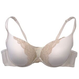 Cacique Womens 44B Underwire Bra Cream Ivory Floral Lace Trim Padded Adjustable